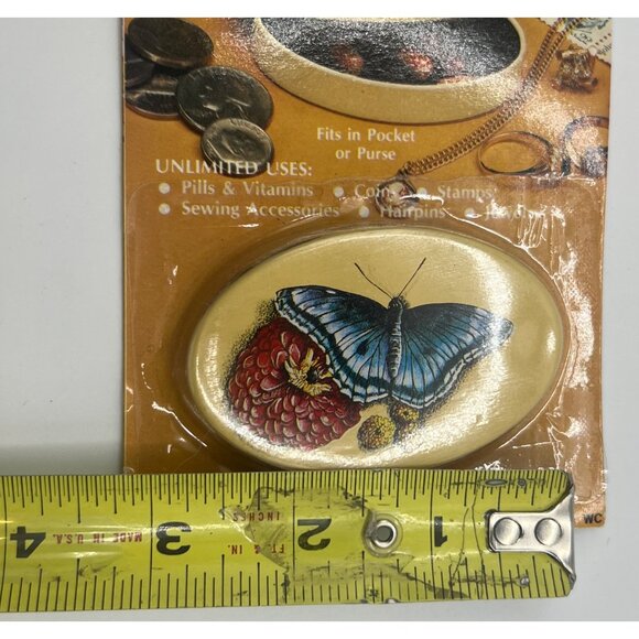 VTG 1970s Butterfly Small Treasure‎ Tin Pill Holder Hair Pins Coin Holder NOS - Picture 4 of 4